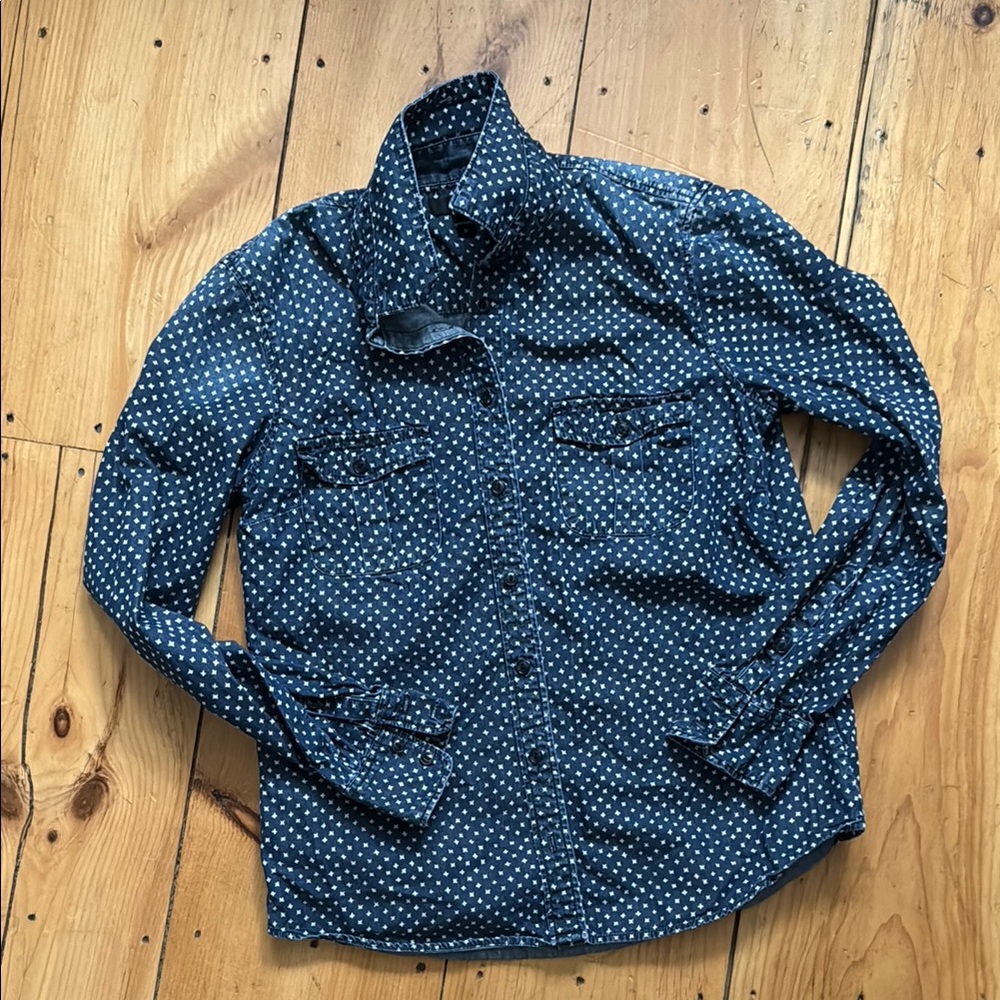 J Crew Blue navy & white Button-Up Shirt